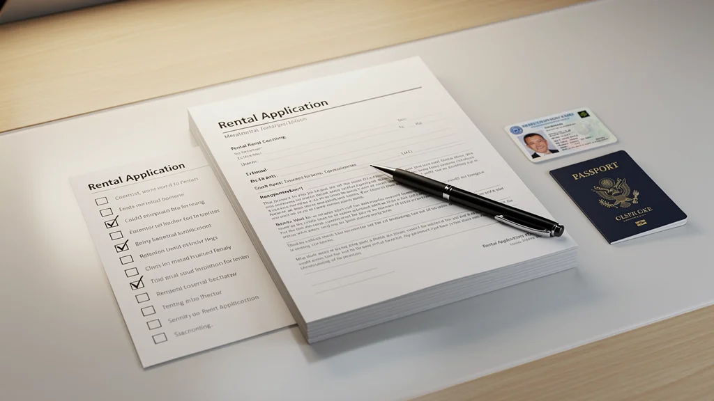 Person reviewing rental application documents