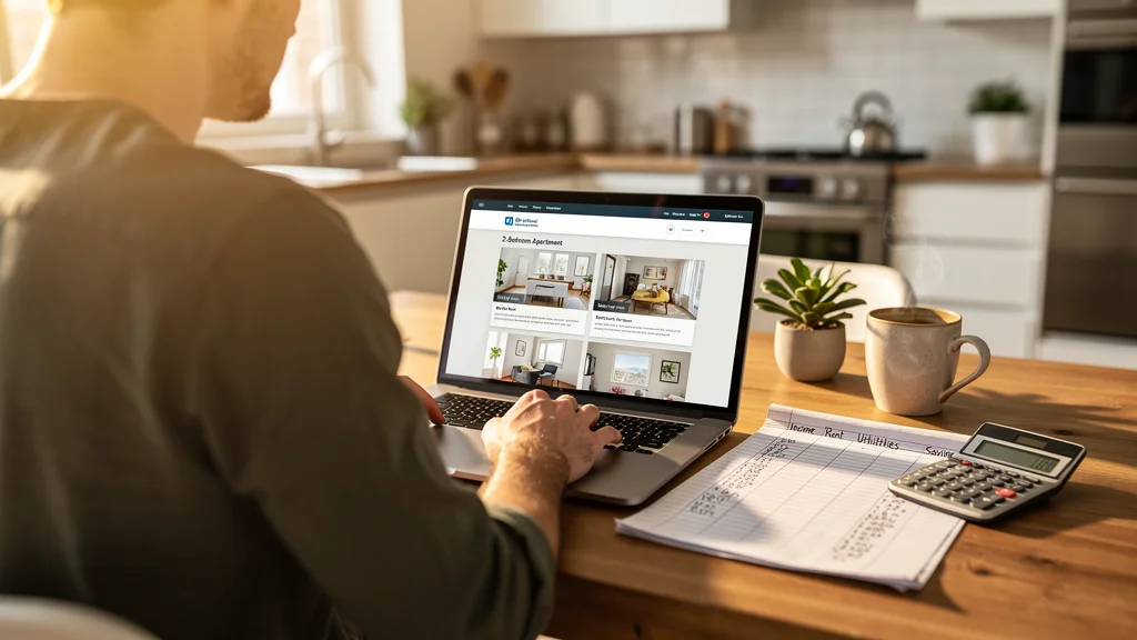 Person reviewing rental application documents