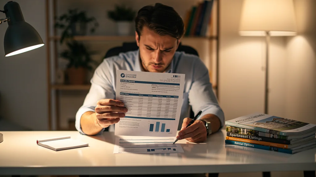 Person reviewing credit paperwork at a desk