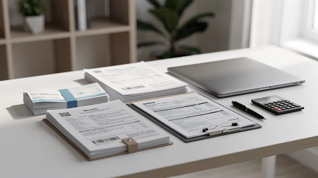 Person reviewing income paperwork at a desk