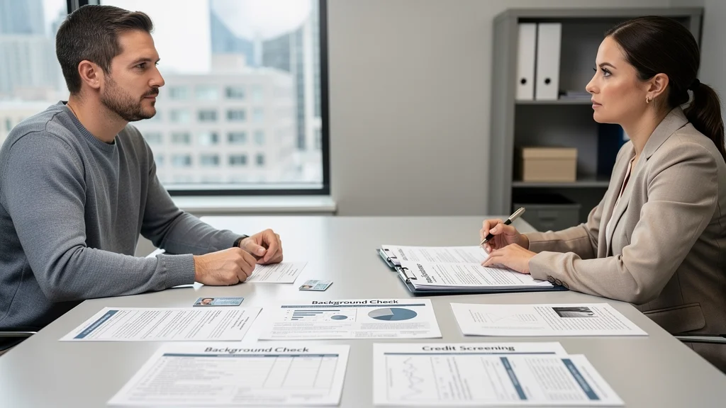 Person reviewing credit and screening paperwork