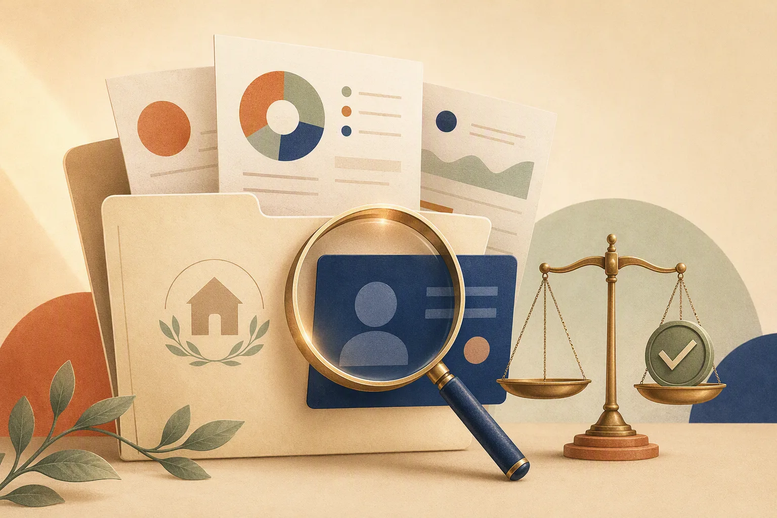 Person reviewing credit and screening paperwork