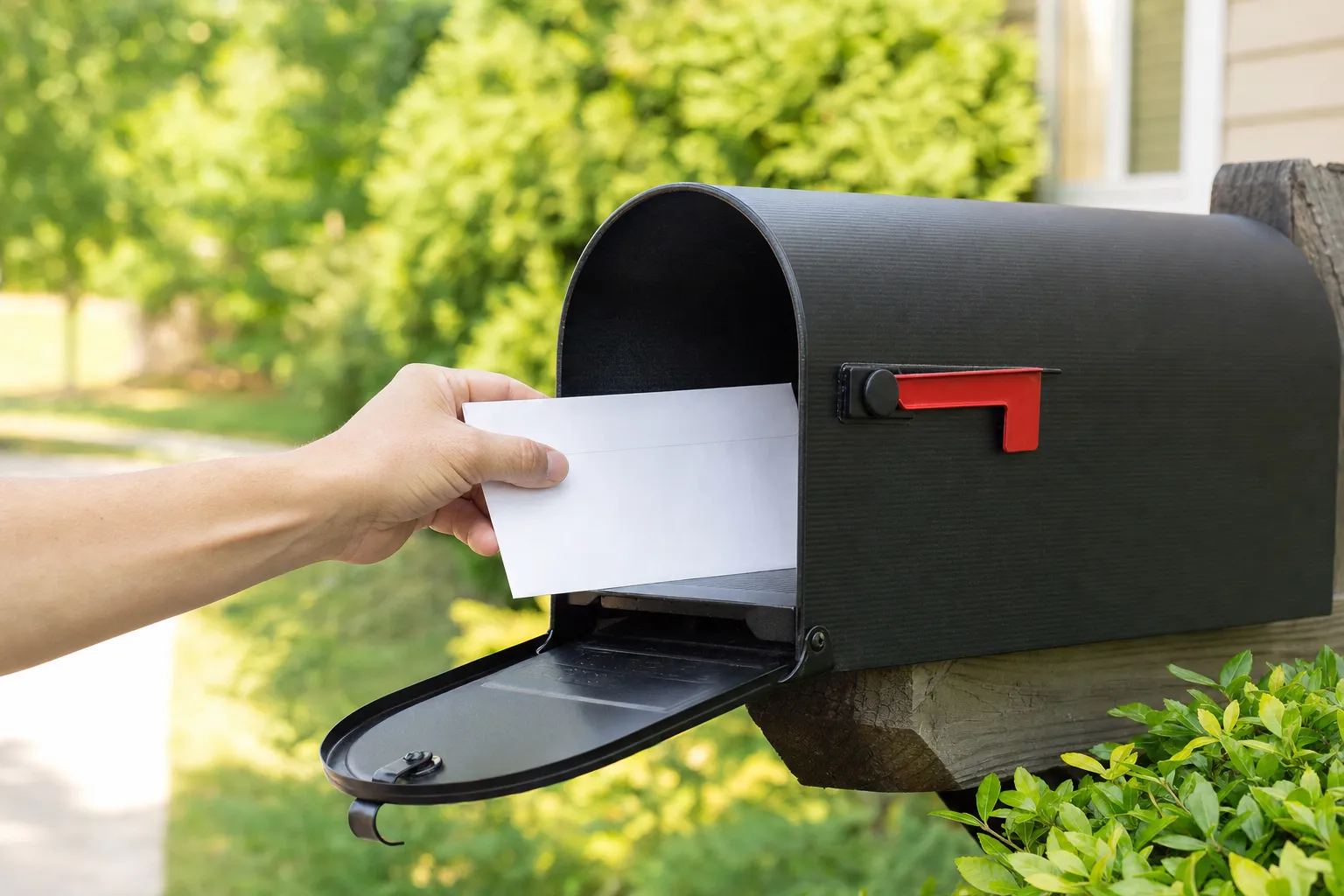 Illustrated mailbox holding an envelope